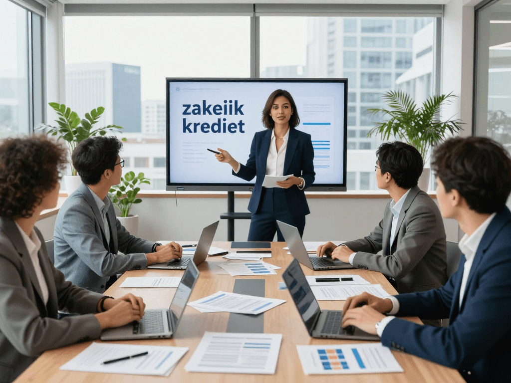 Zakelijk krediet bespreking in een moderne kantooromgeving met diverse professionals in gesprek.