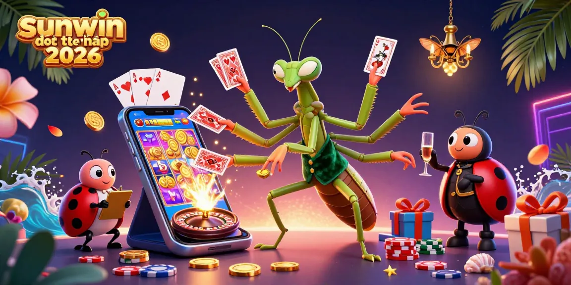 Experience the excitement of sunwin đổi thưởng 2026 with vibrant slot games and dynamic characters in a colorful casino scene.
