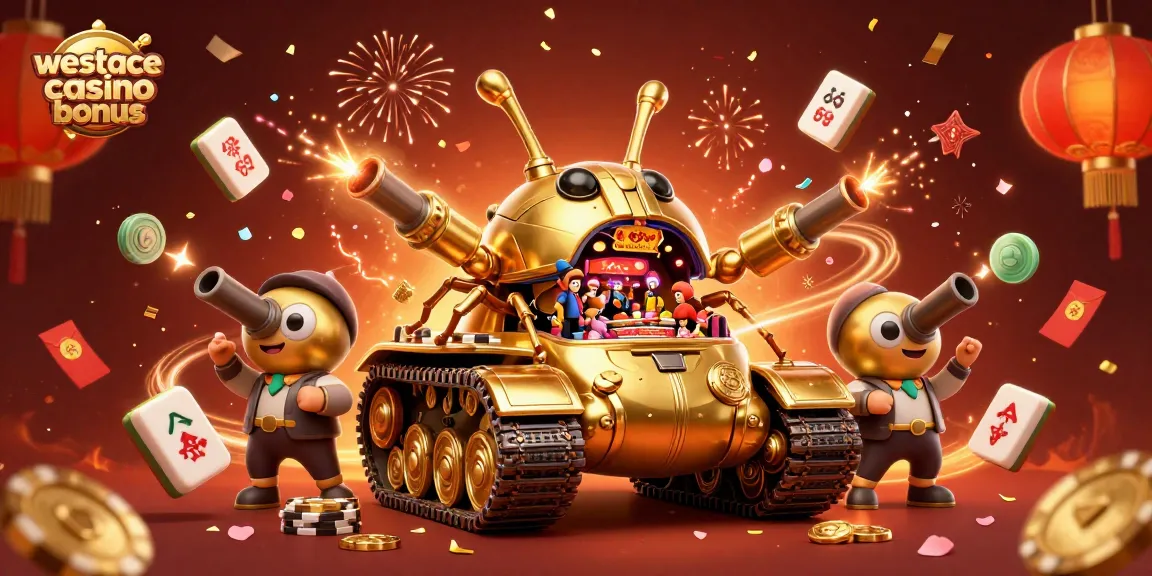 Speel met de westace casino bonus terwijl je geniet van een 3D-feestelijke sfeer vol confetti en casino-elementen.