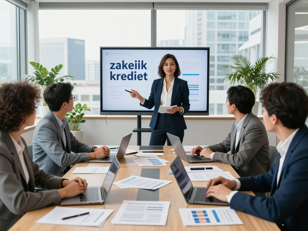 Zakelijk krediet bespreking in een moderne kantooromgeving met diverse professionals in gesprek.