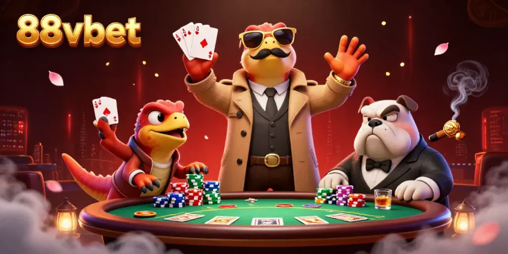 Engaging 88vbet scene with cartoon raptors in VIP casino, vibrant colors and dynamic elements