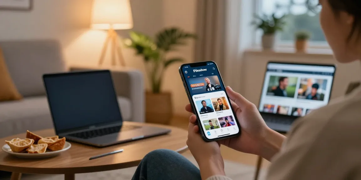 Using Pikashow iOS on an iPhone in a cozy living room.